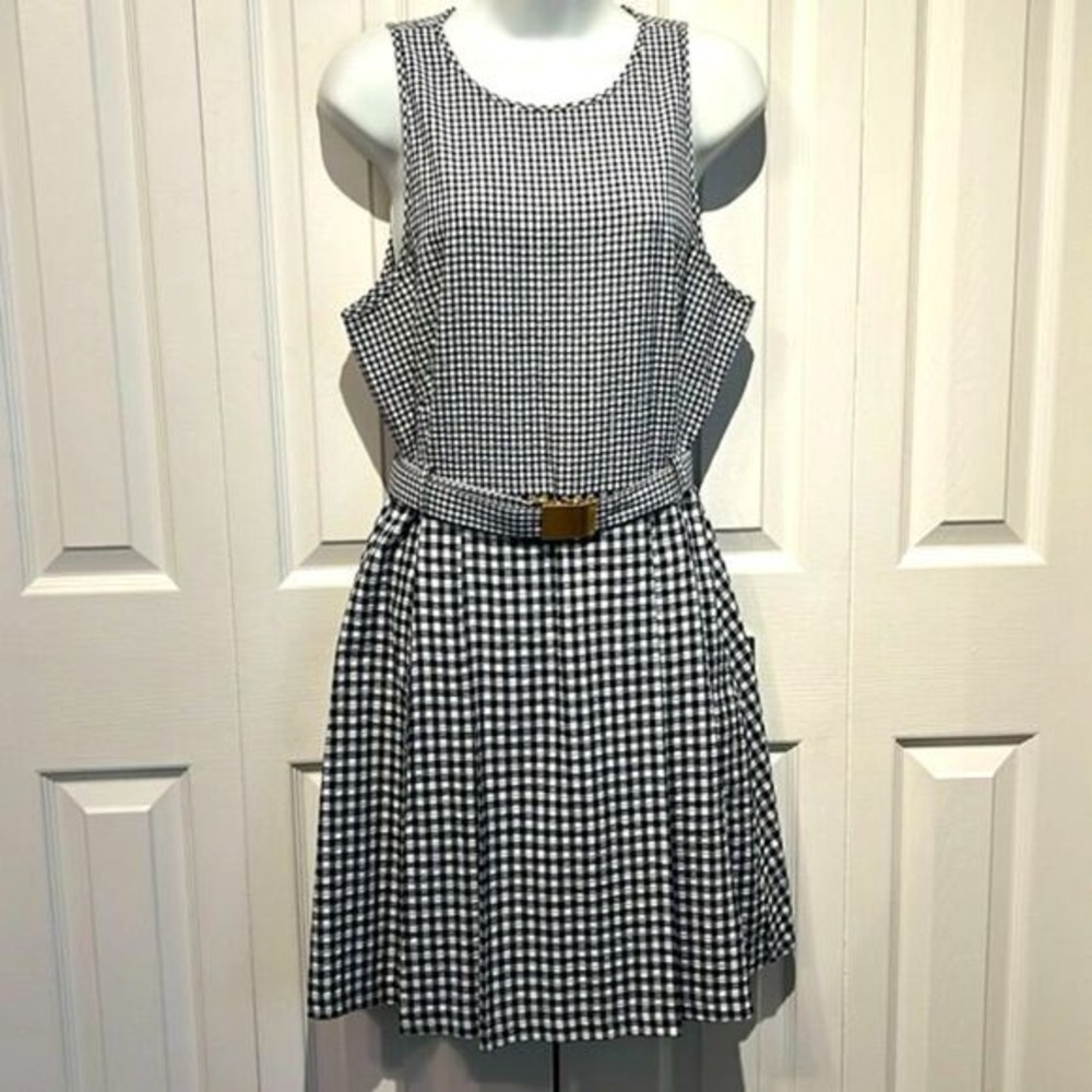 Michael Michael Kors Black White checked Sleeveless Fit and Flare Dress Size 12